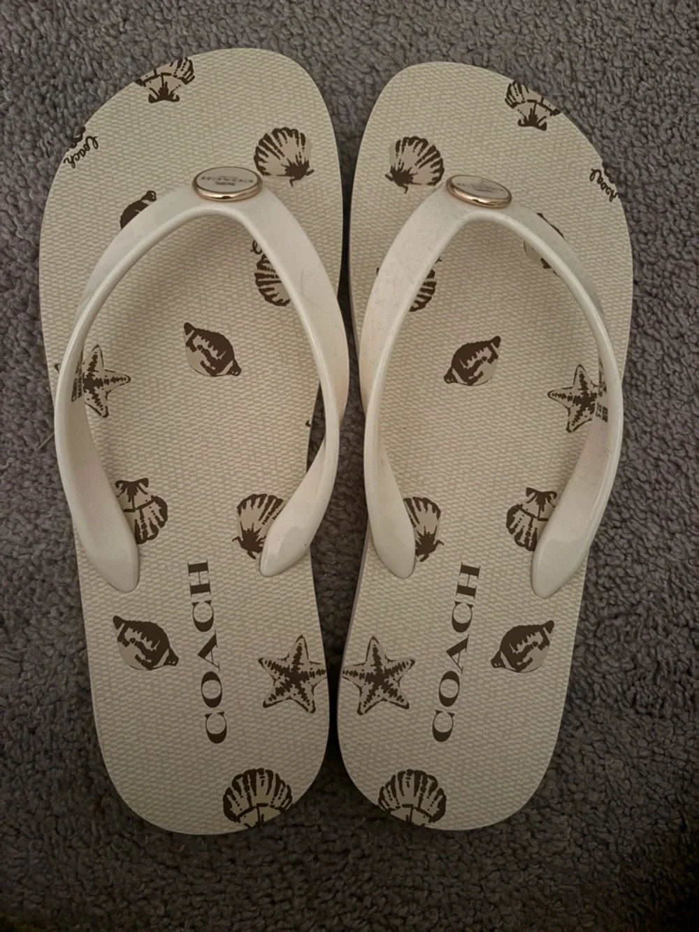 COACH Ivory Logo Shell Print Flip Flop Sandals - Picture 2 of 4